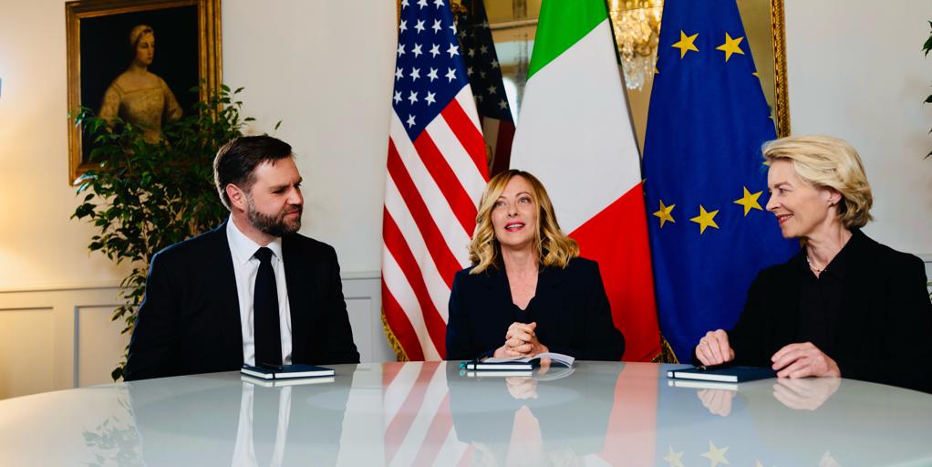 Vance suaviza el tono con Europa en su reunión tripartita con Meloni y Von der Leyen