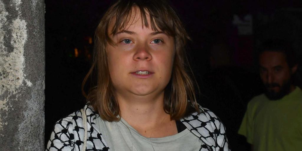 La activista Greta Thunberg y el actor de 'Juego de Tronos' Liam Cunningham, entre la tripulación de un barco que lleva ayuda a Gaza