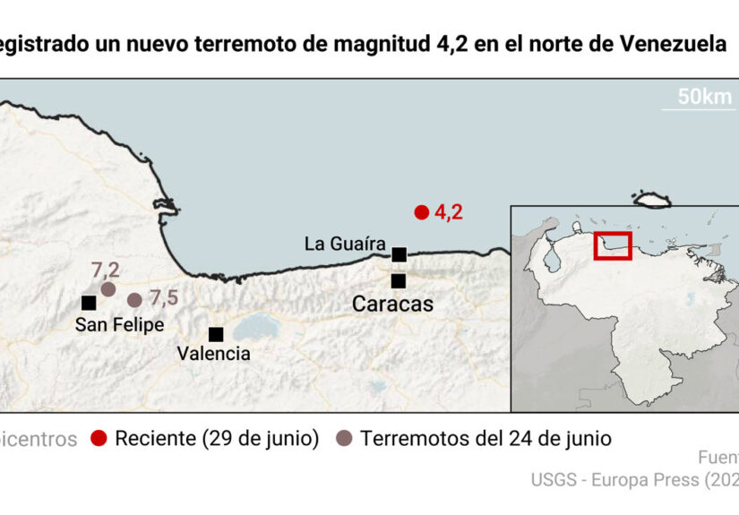 Registrado un nuevo terremoto de magnitud 4,2 cerca de La Guaira, en el norte de Venezuela
