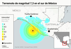 Declarado en México un seísmo de magnitud preliminar 7,3 con alerta de tsunami cerca de Chiapas