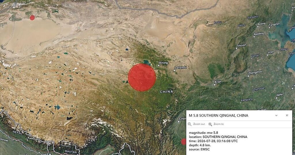 Dos terremotos de 5,7 y 5,8 sacuden la provincia occidental china de Qinghai en apenas 20 minutos